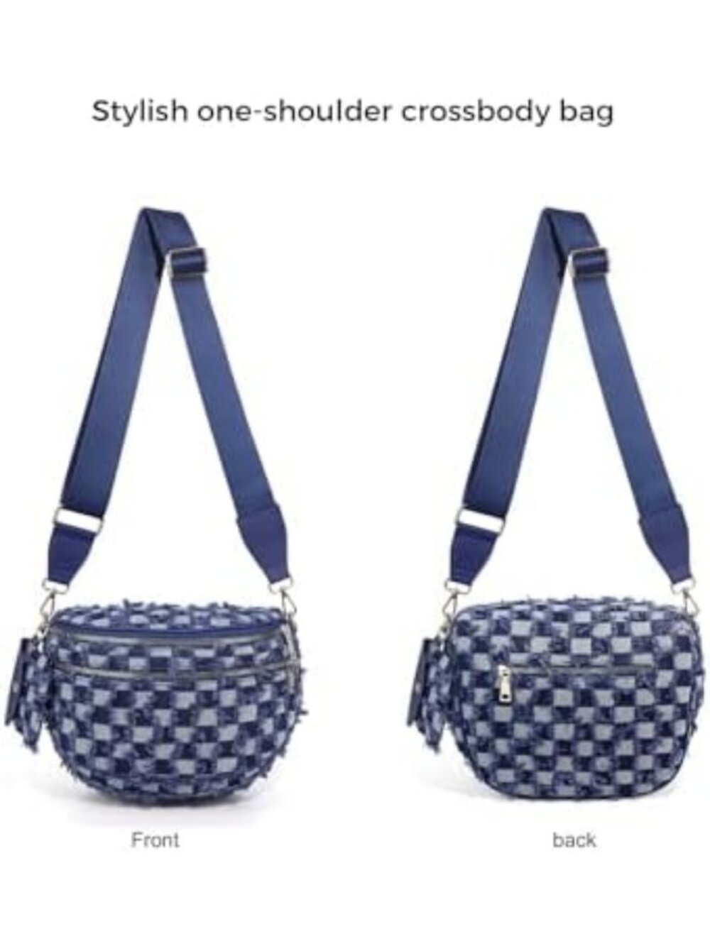Stylish Checkered Crossbody Bum Bag for Women - Denim Checkerboard Design, Small - Picture 5 of 7